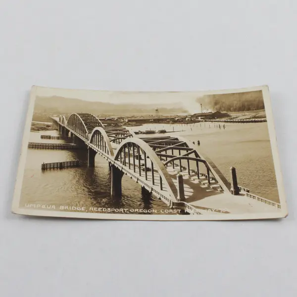 Umpqua Bridge Reedsport Oregon Coast Highway RPPC Postcard 1930s Eddy