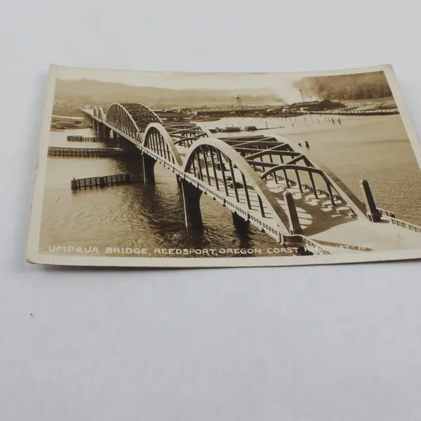 Umpqua Bridge Reedsport Oregon Coast Highway RPPC Postcard 1930s Eddy