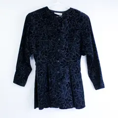 Vintage Scott McClintock Women's 8 Blue Velvet Glitter Long Sleeve Mini Dress