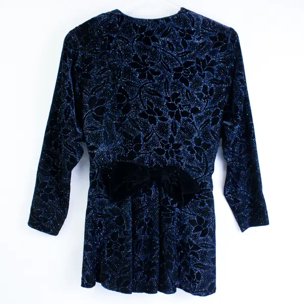 Vintage Scott McClintock Women's 8 Blue Velvet Glitter Long Sleeve Mini Dress