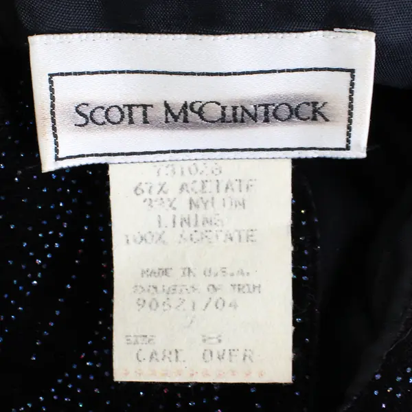 Vintage Scott McClintock Women's 8 Blue Velvet Glitter Long Sleeve Mini Dress