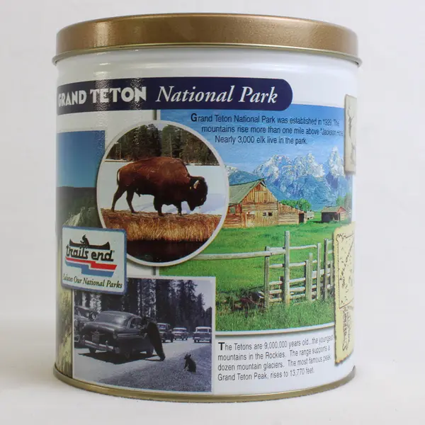 Trail's End Gourmet Popcorn Tin Yellowstone Grand Teton