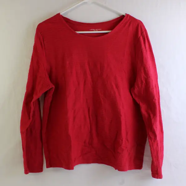 Laura Scott Textured Red Long-Sleeve T-Shirt Women's Size XL