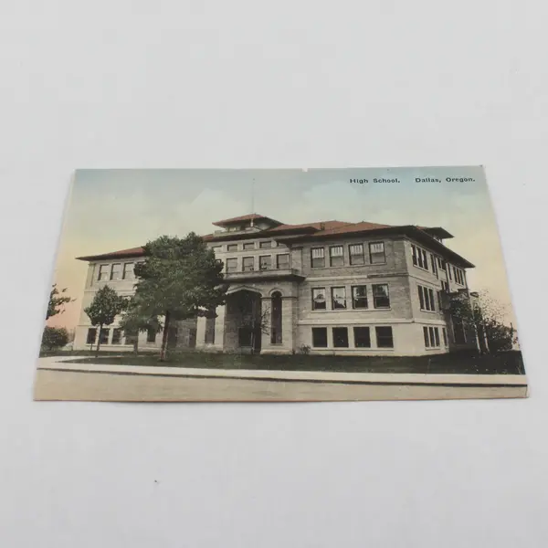 High School Dallas Oregon Colorized Litho Postcard 1910s Polk County