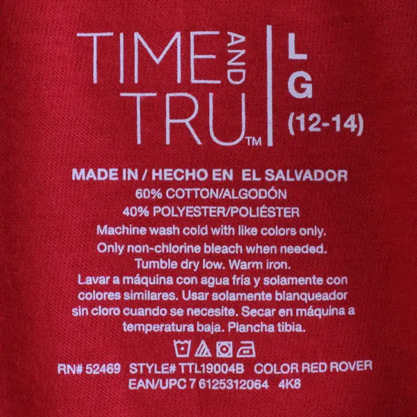 Time And Tru Red Short-Sleeved T-Shirt Women's Large 12-14