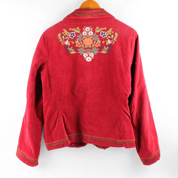 Vtg Christopher & Banks Women’s XL Red Floral Embroidered Corduroy Jacket