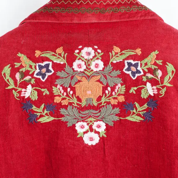 Vtg Christopher & Banks Women’s XL Red Floral Embroidered Corduroy Jacket
