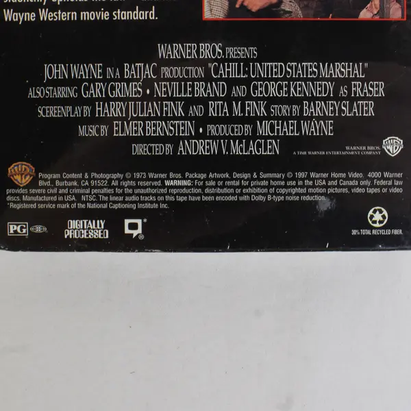 Cahill U.S. Marshal VHS Tape, John Wayne, 1997 New/Sealed