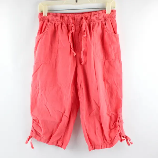 Gloria Vanderbilt Women's S Pink 100% Cotton Elastic Waist Drawstring Capris