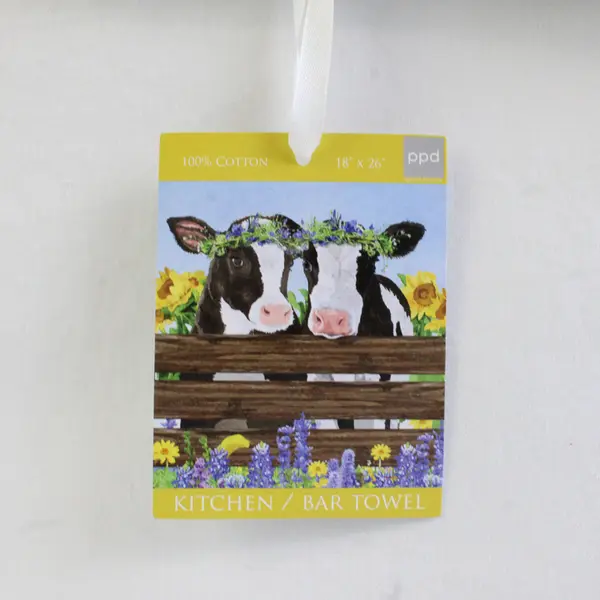 Lot Of 3 PPD Two Can Art Cute Cow Friends Patterned Mug, Kitchen Towel, Napkins