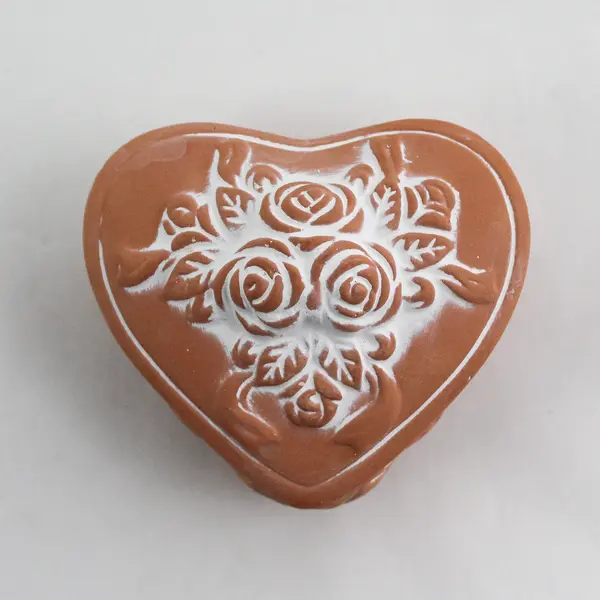Terracotta Heart Shaped Trinket Box With Embossed Roses