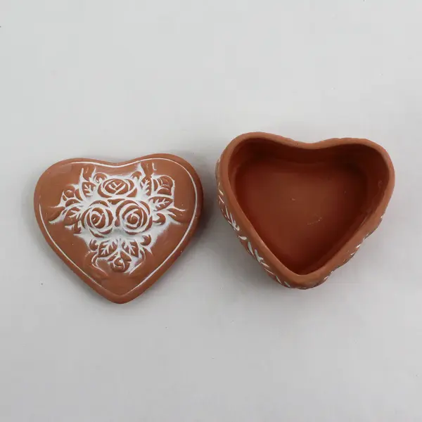Terracotta Heart Shaped Trinket Box With Embossed Roses