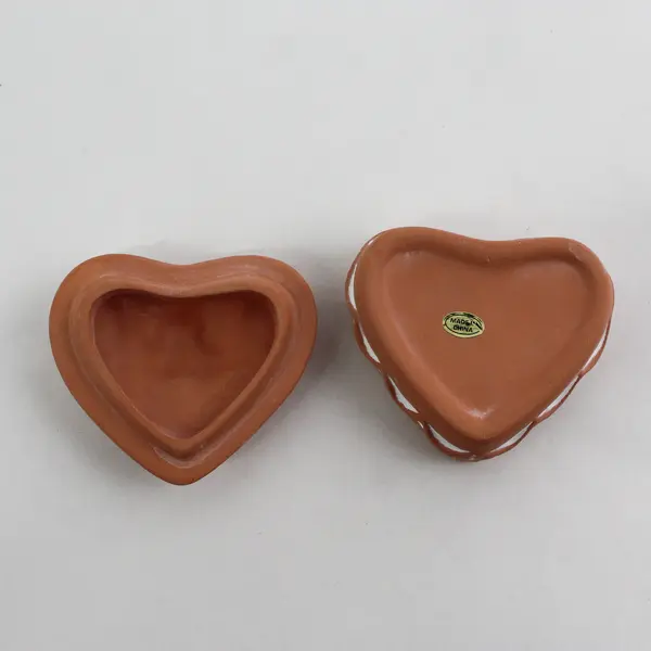 Terracotta Heart Shaped Trinket Box With Embossed Roses