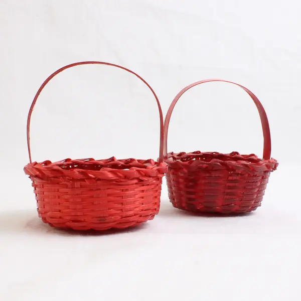 Lot Of 3 Handmade Solid Red Color Matching Mini/Small Round Woven Baskets