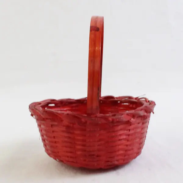 Lot Of 3 Handmade Solid Red Color Matching Mini/Small Round Woven Baskets