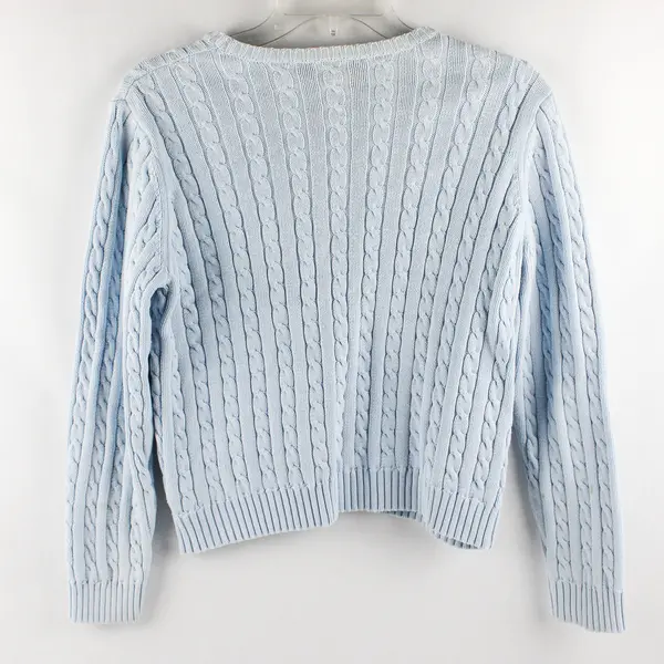 Vtg Lauren Ralph Lauren Women's M Petite Blue Cable Knit Sweater - FLAWED