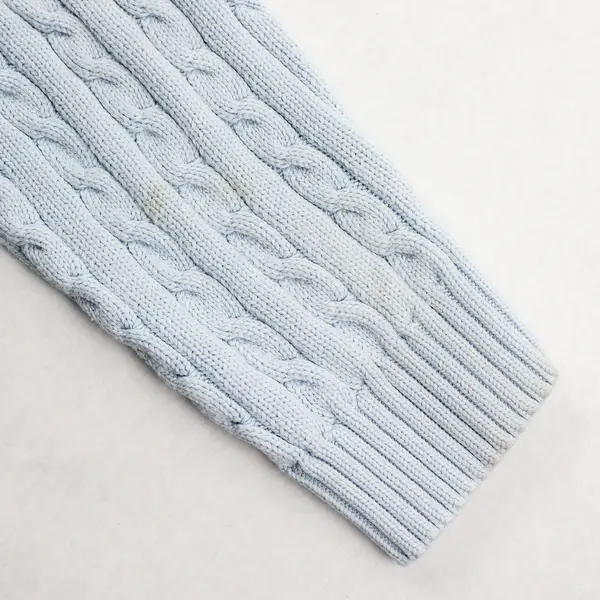 Vtg Lauren Ralph Lauren Women's M Petite Blue Cable Knit Sweater - FLAWED