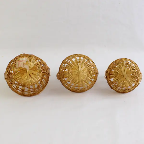 Lot Of 3 Handmade Solid Beige Color Matching Mini/Small Round Woven Baskets
