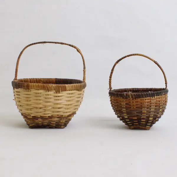 Lot Of 2 Handmade Solid Brown Color Matching Mini/Small Round Woven Baskets
