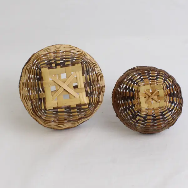 Lot Of 2 Handmade Solid Brown Color Matching Mini/Small Round Woven Baskets