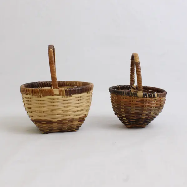 Lot Of 2 Handmade Solid Brown Color Matching Mini/Small Round Woven Baskets