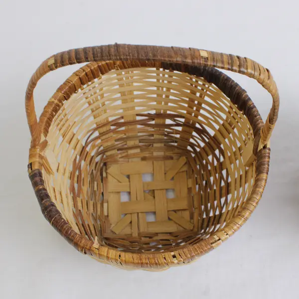 Lot Of 2 Handmade Solid Brown Color Matching Mini/Small Round Woven Baskets