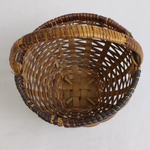Lot Of 2 Handmade Solid Brown Color Matching Mini/Small Round Woven Baskets