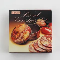 Vintage 4 Piece Set of Rose Coasters in a  Metal Tin NIB