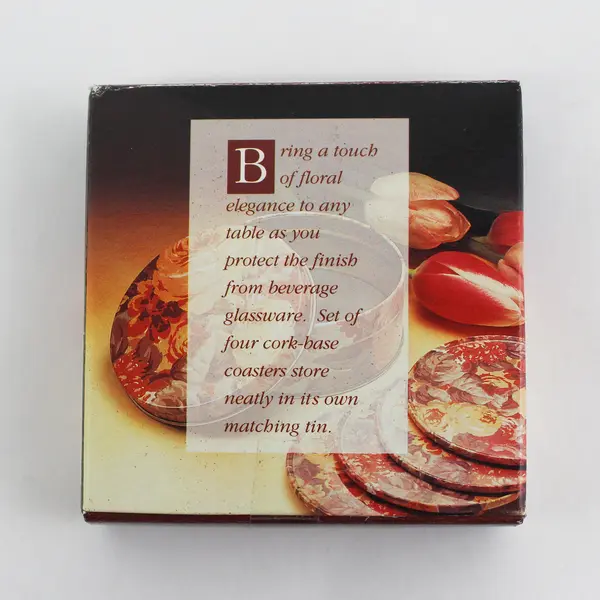 Vintage 4 Piece Set of Rose Coasters in a  Metal Tin NIB