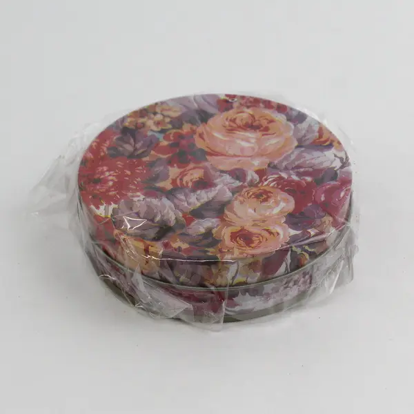 Vintage 4 Piece Set of Rose Coasters in a  Metal Tin NIB