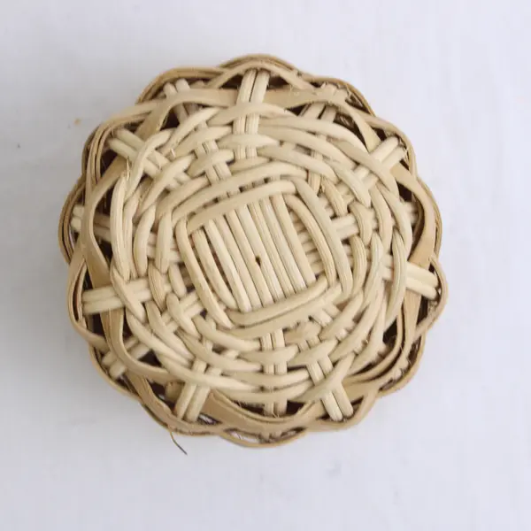  Handmade Solid Beige Color Mini/Small Oval Woven Baskets 2.25" x 3.25" x 3.25"