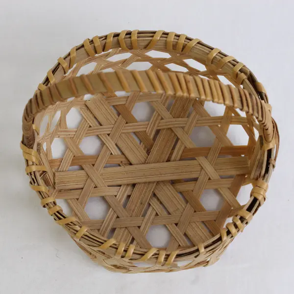 Handmade Solid Beige Color Mini/Small Round Woven Baskets 4" x 3.5" x 3.75"