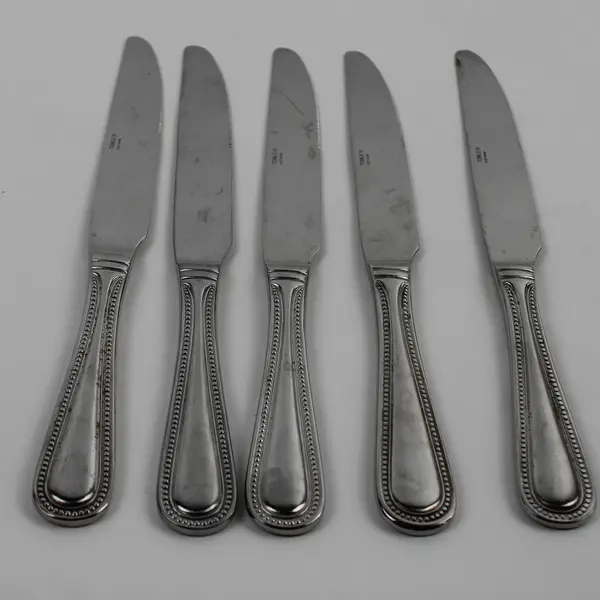 5 Towle Silver Hotel Multi Motif Beaded Pattern 18/10 SS Dinner Knives 9.75"