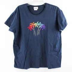 Vtg Top Stitch By Morning Sun Women's XL Navy 100% Cotton Embroidered Tee