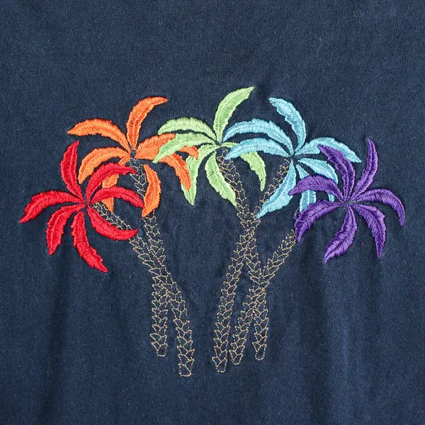 Vtg Top Stitch By Morning Sun Women's XL Navy 100% Cotton Embroidered Tee