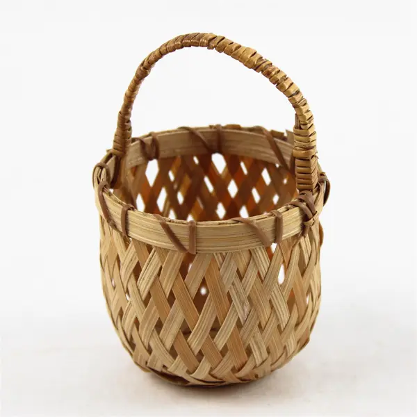 Handmade Solid Beige Color Mini/Small Round Woven Basket 3" x 3.25" x 5.25"