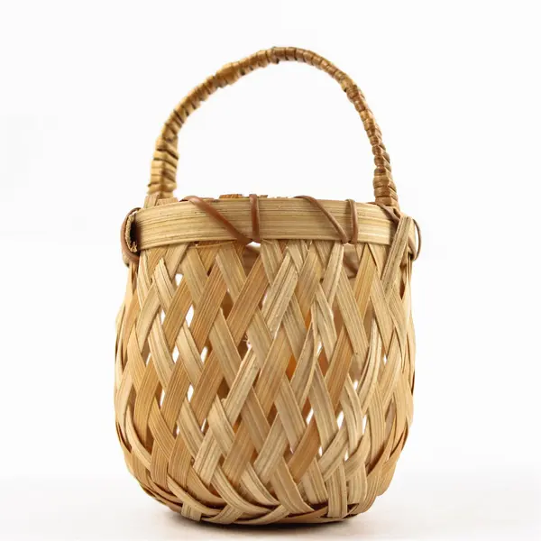 Handmade Solid Beige Color Mini/Small Round Woven Basket 3" x 3.25" x 5.25"