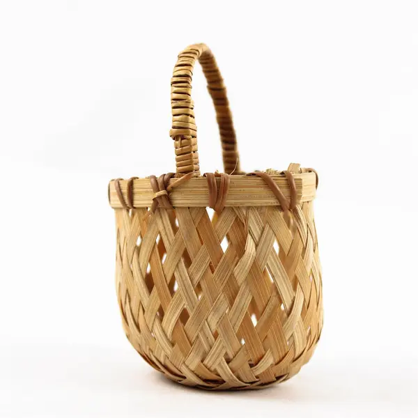 Handmade Solid Beige Color Mini/Small Round Woven Basket 3" x 3.25" x 5.25"