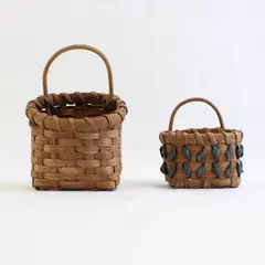 Lot Of 2 Handmade Matching Solid Brown Color Mini/Small Woven Baskets 