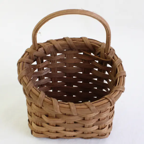 Lot Of 2 Handmade Matching Solid Brown Color Mini/Small Woven Baskets 