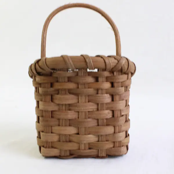 Lot Of 2 Handmade Matching Solid Brown Color Mini/Small Woven Baskets 