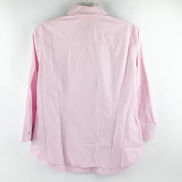 Lady Hathaway Women's L Pink Striped 3/4 Sleeve Button Up Collared Shirt
