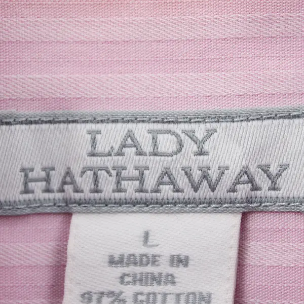 Lady Hathaway Women's L Pink Striped 3/4 Sleeve Button Up Collared Shirt