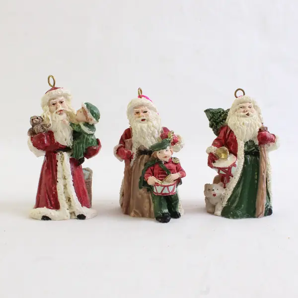 Lot Of 3 Unbranded Red/White/Green Santa Resin Hanging Ornaments 3"
