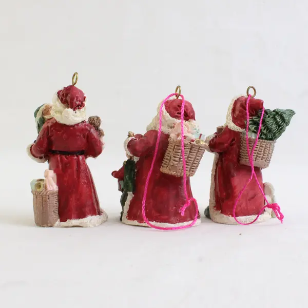 Lot Of 3 Unbranded Red/White/Green Santa Resin Hanging Ornaments 3"