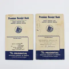 Lot Of 2 Prudential Insurance Premium Receipt Books 1960s 1970s Visalia Calif 