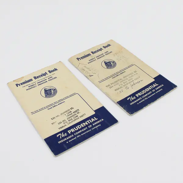 Lot Of 2 Prudential Insurance Premium Receipt Books 1960s 1970s Visalia Calif 
