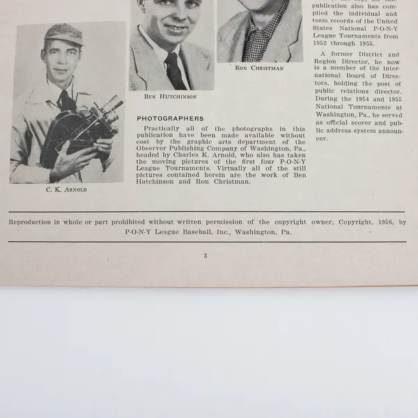 Pony League Baseball 1956 Record Book Tournament Records Summaries 1952-1955