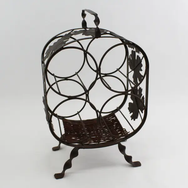 Brown Metal Grape Leaf 4 Bottle Portable Wine Rack