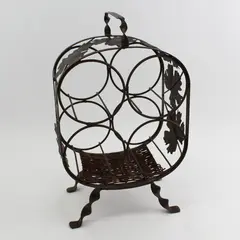 Brown Metal Grape Leaf 4 Bottle Portable Wine Rack